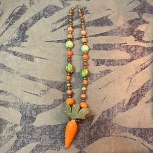 Vintage Beaded Multi-Colored Necklace With Large Carrot Pendant